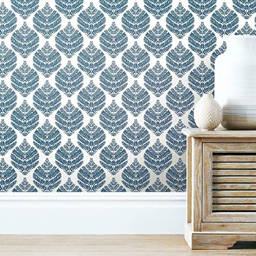 Roommates Rmk11510Wp Hygge Fern Damask Blue Peel And Stick Wallpaper Large Sample #TOP3