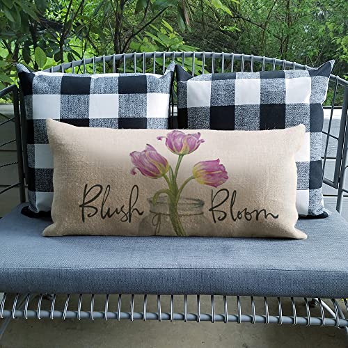 Spring Pillow Cover 12X20 Inch Lumbar Pillow Cover Tulips Blush Bloom Floral Spring Pillows Decorative Throw Pillows Farmhouse Spring Decor For Home Spring Decorations A575-12 #TOP3