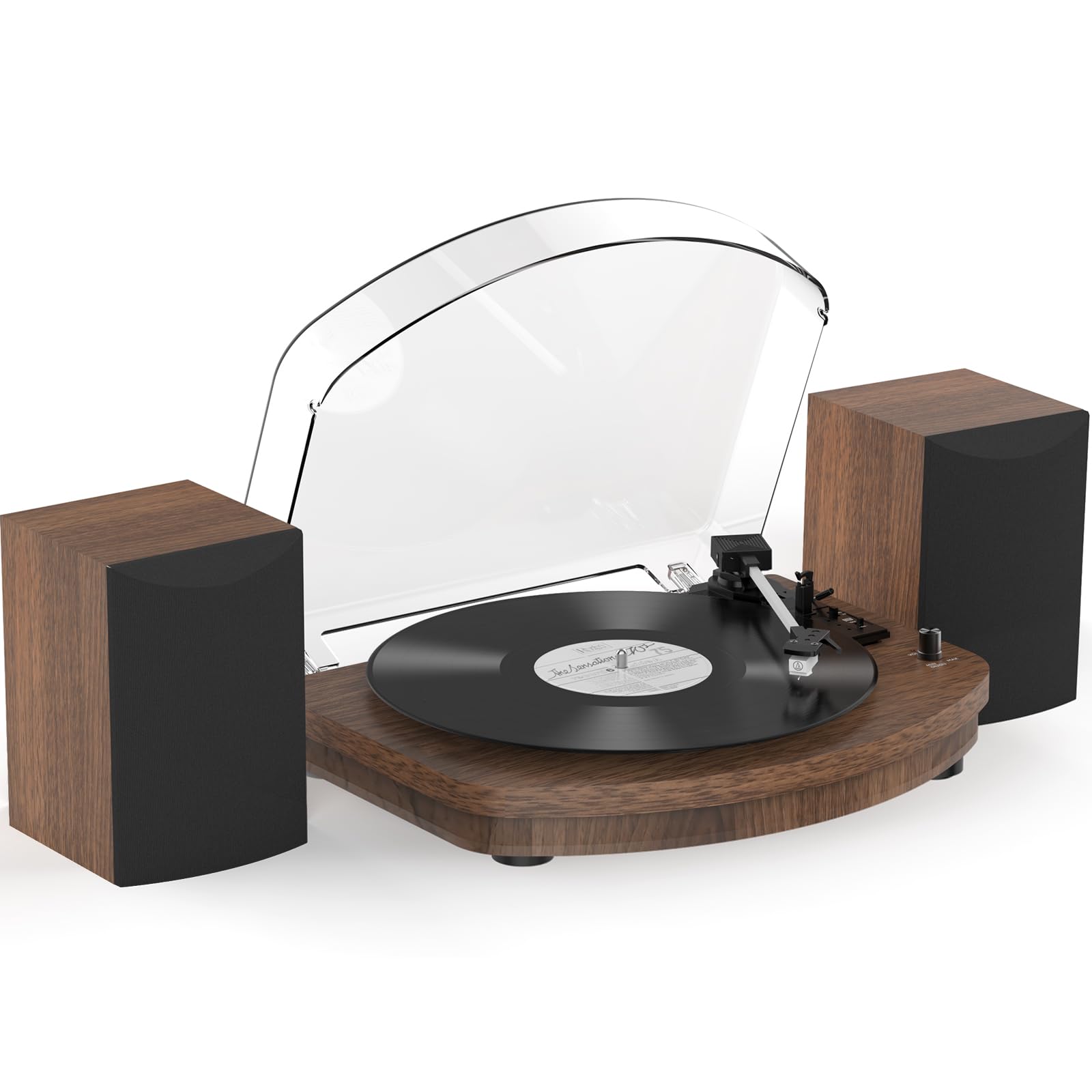 Tocadiscos de Vinilo con Altavoces Estéreo Duales, con Tocadiscos con Transmisión por Correa reproducción Inalámbrica de 3 Velocidades Cápsula AT-3600L Salida RCA Vintage