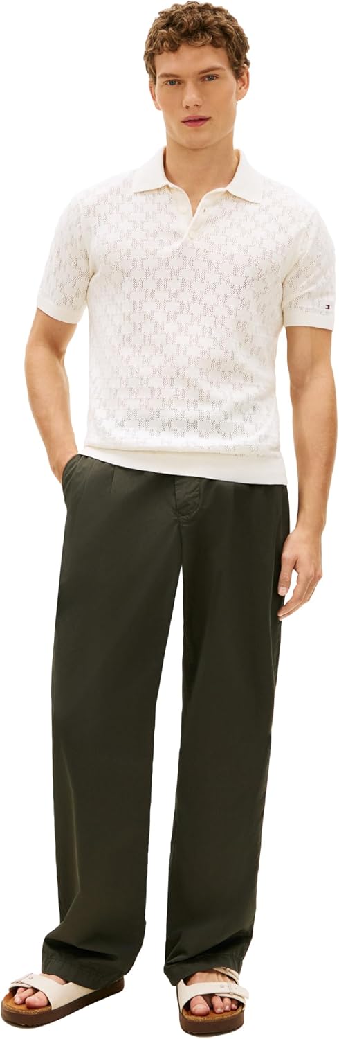 Tommy Hilfiger Men's Lightweight Cotton Textured Knit Short Sleeve Polo Shirt