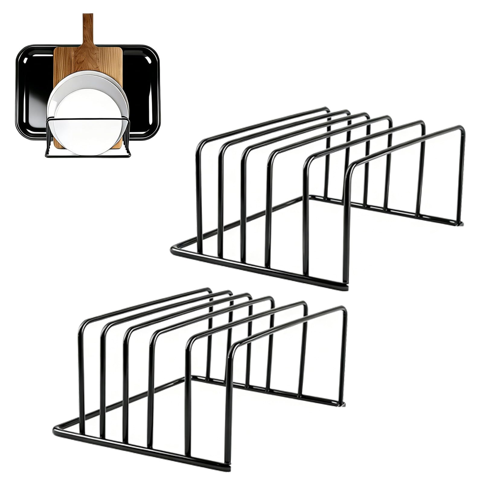 xoqoiuo 2 Pcs Chopping Board Holder, Chopping Board Rack Baking Tray Storage Rack Plate Organiser Plate Racks for Cupboard for Baking Net, Dinnerware, Cutting Organizer Holder Pan Lids (Black)