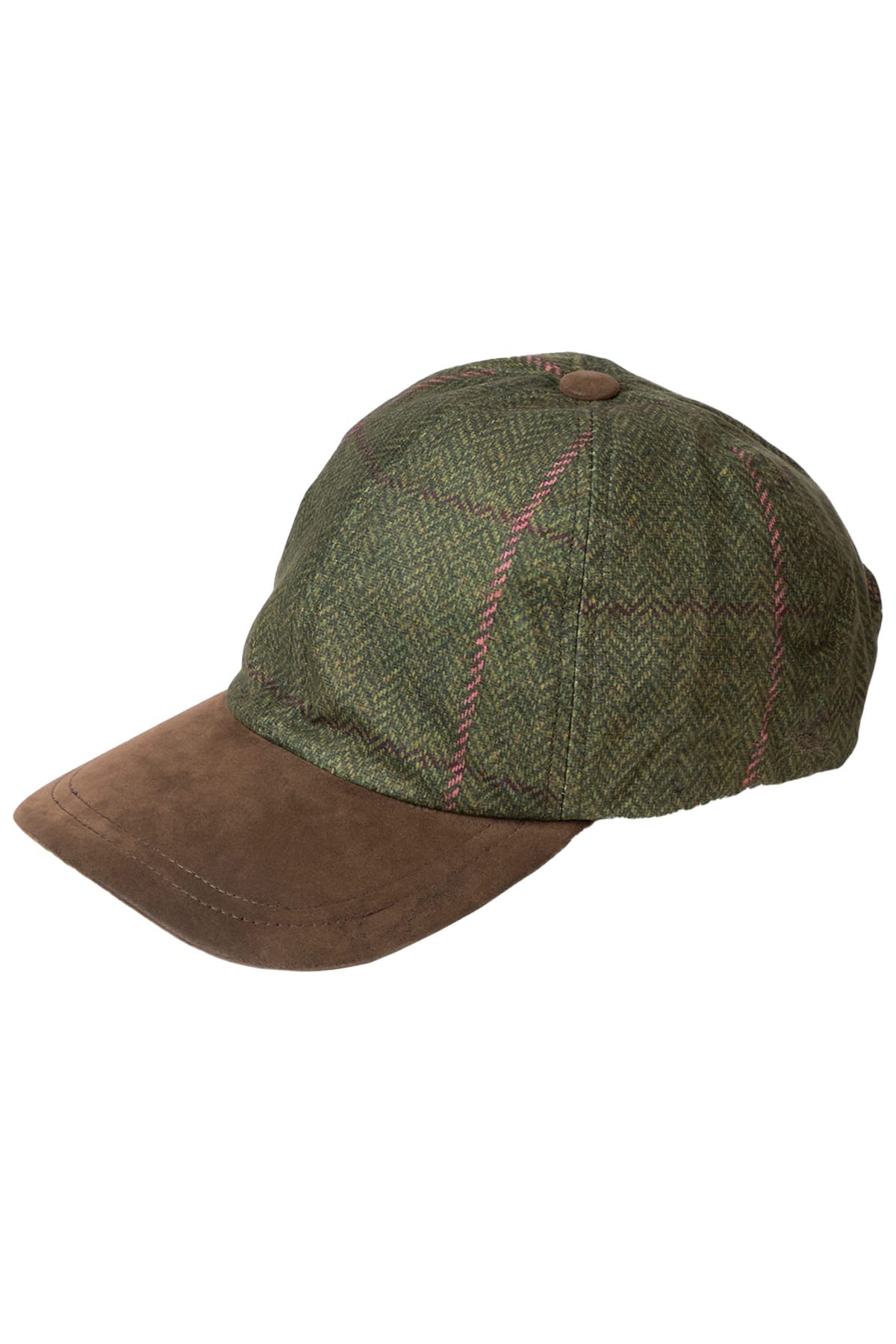 Rydale Ladies Tweed Print Baseball Cap with Nubuck Peak Country Printed Womens Tweed Caps & Hats 2 Colours (Olive)