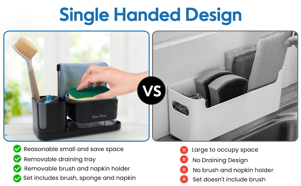 Set Dispenser Sapone Cucina con Supporto per Strofinacci, Organizer da 4 in 1 per lavello da cucina, lavello da appoggio