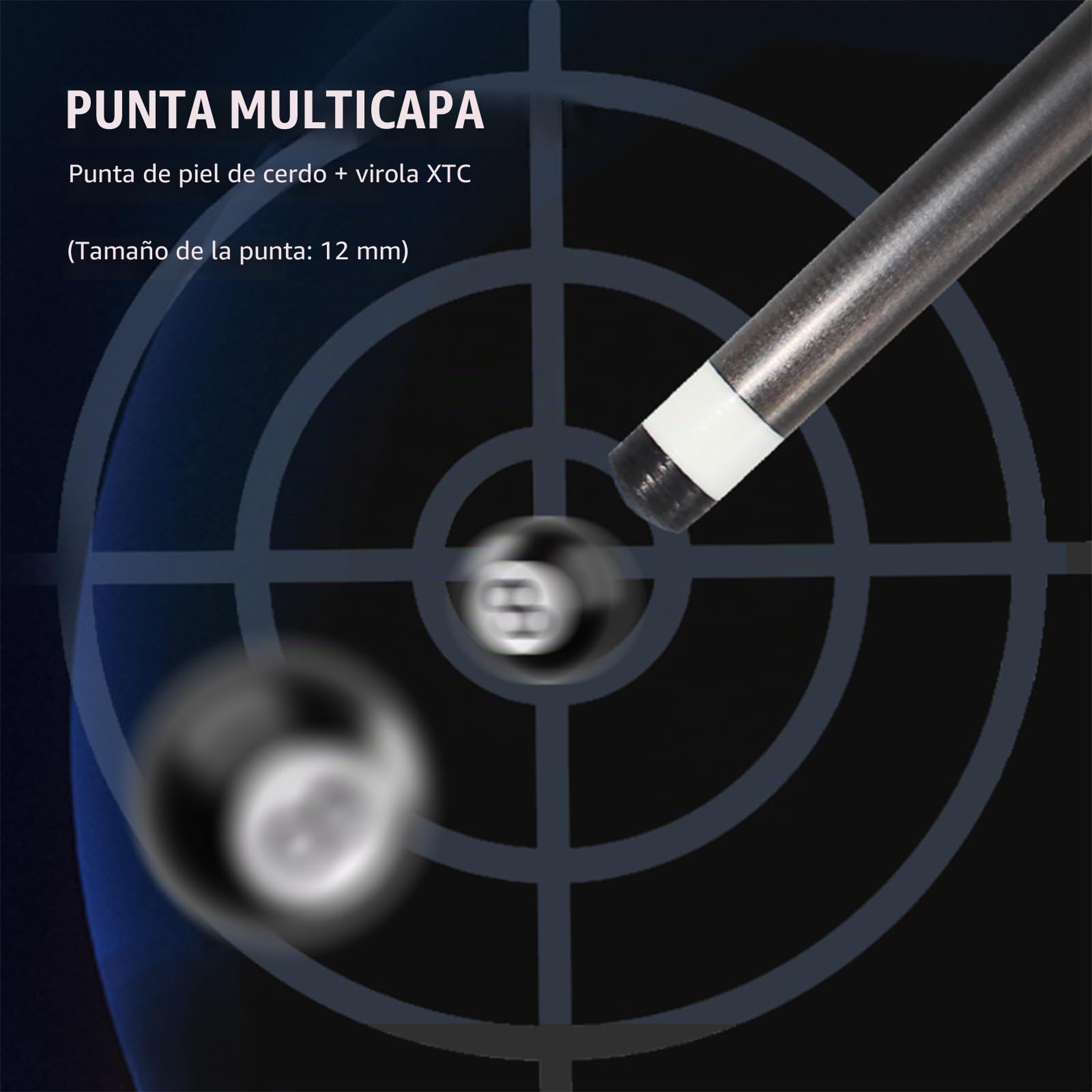KHEALING - Cola de billar de fibra de carbono, 142 cm, punta de 12 mm, Carom Billiards - Cola profesional con Chalk y guantes