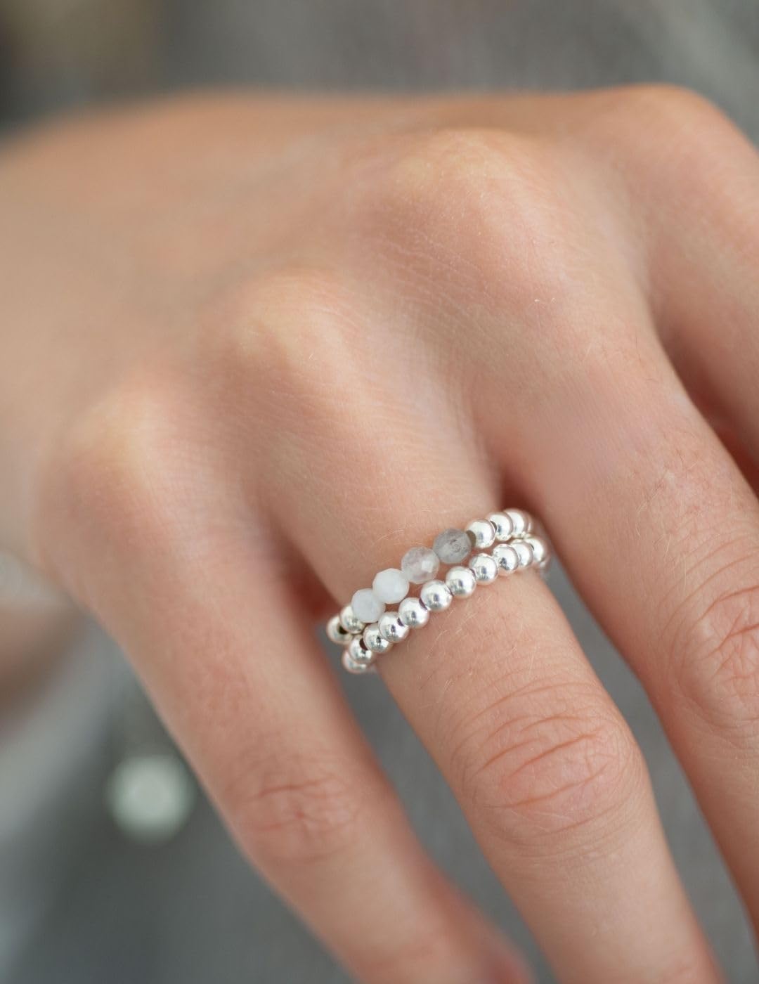 happymaker Elastische Ringe, Fidget 925 Silber Ring mit echten Edelsteinen, handgemacht in Deutschland, Shade Anxiety Ring, Damenring in zwei Größen