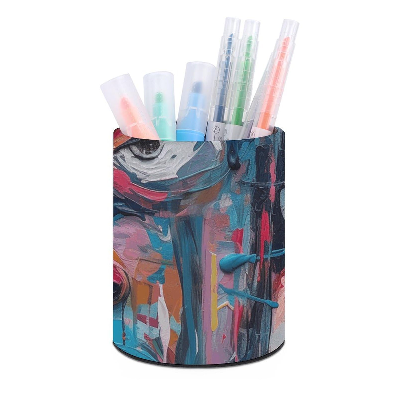 FekiLoot PU Leather Round Pen Holder Peach And Blue Face Pencil Holder Desk Organizer Pen Organizer Pen Cup Pencil Cup Caddy Desktop Stationery Organizers for Office Home Supplies