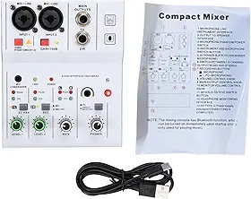 Alomejor Mixer de Som de 2 Canais, Interface de Profissional Com Botões de Controle Independentes de Saída Phantom Power MP3 AUX, para Gravação de DJs de Performance Em Palco (Branca)