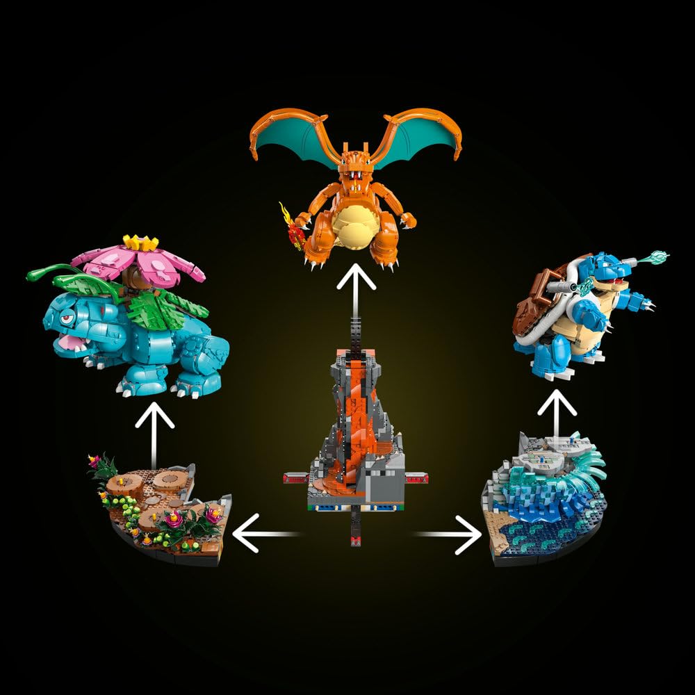 LEGO Pokémon Venusaur, Charizard i Blastoise 72153 | Kolekcjonerskie figurki Pokémonów, duży zestaw klocków dla dorosłych, prezent dla fana gry, dekoracja, 6838 elementów
