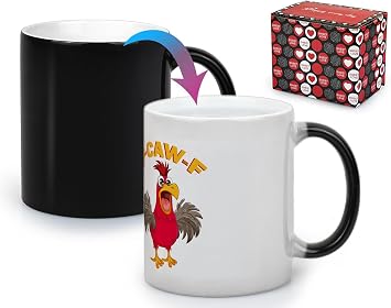 KITURE Caw-F Funny Heat changing Coffee Mug Hilarious Chicken Pun Gift for Men & Women, Novelty Chicken Coffee Cup for Home & Office, Perfect Birthday & Office Gift 11oz Sarcastic Ceramic Tea Mug