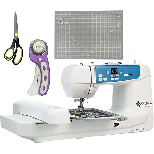 EverSewn Sparrow X2 Sewing & Embroidery Machine Bundle with Scissors, Rotary Cutter, Cutting Mat, and Over 120 Stitch Patterns & 100+ Embroidery Designs
