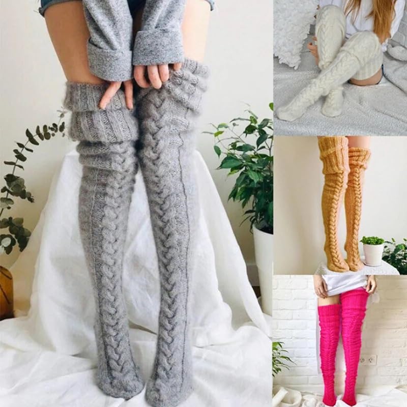 Calcetines Largos Bonitos Calentadores de piernas de Punto de Lana Medias de pie otoño Invierno Mujer hasta la Rodilla Ocio Suelto(White,105CM)