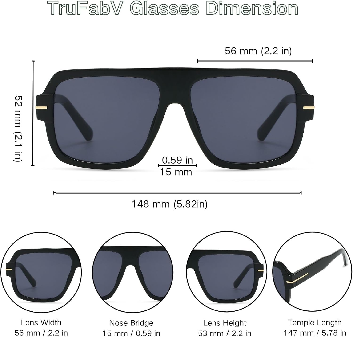 Retro Aviator Sunglasses for Men Women, Trendy Rectangle Womens Mens Shades Square Sun Glasses - Image 4