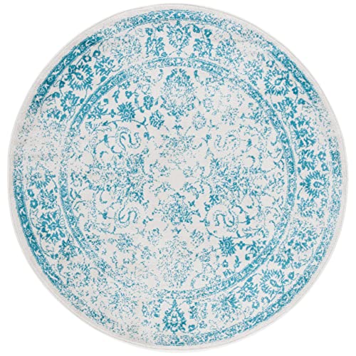 image for SAFAVIEH Adirondack Collection Area Rug - 4' Round, Ivory & Teal, Dist