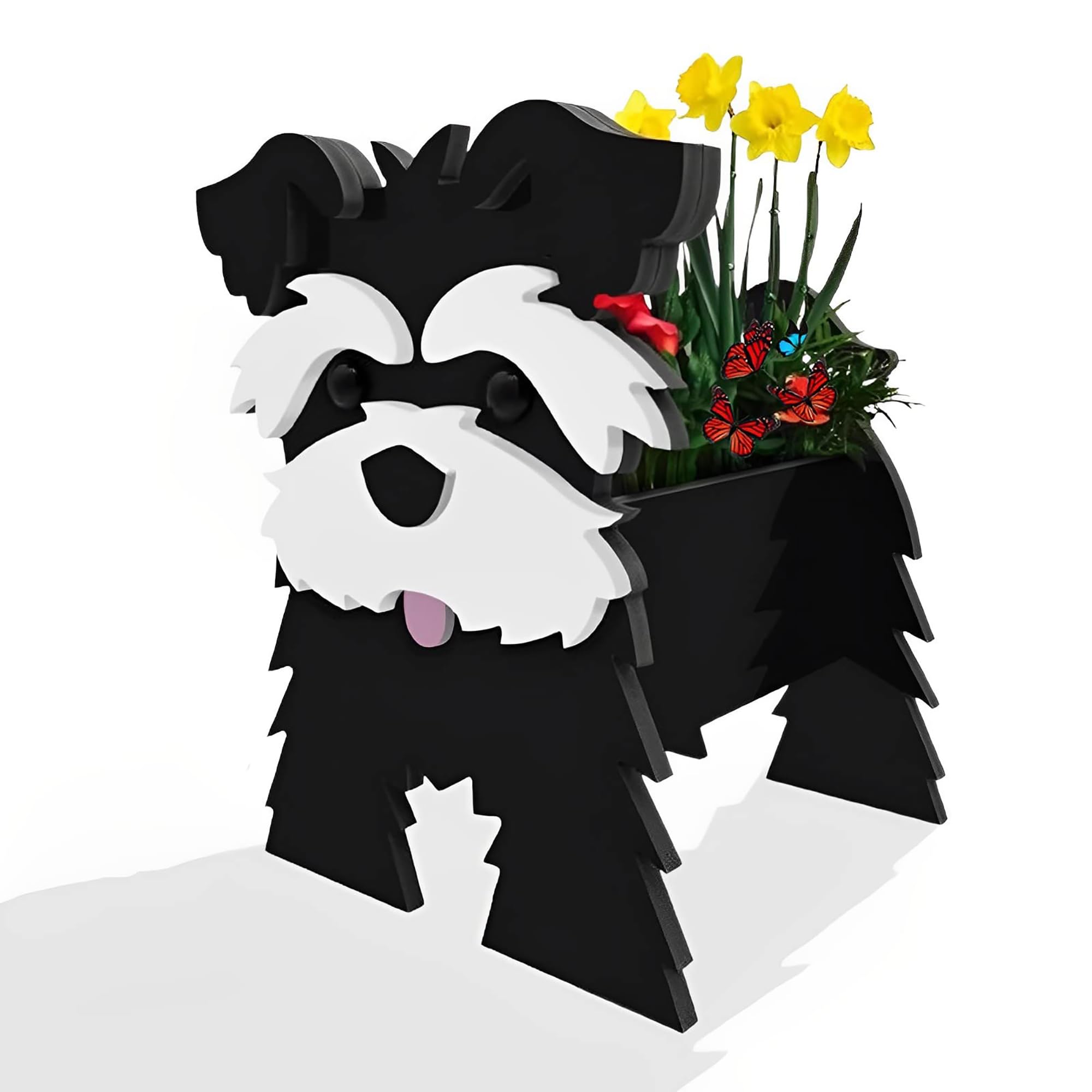 Xinoiiatir Dog Planters, PVC Dog Flower Pot, Cute Animal Shaped Plant Pot, Flowerpot Indoor Outdoor, Gifts for Women Pet Lovers, Indoor Outdoor Garden Home Office Decor,Schnauzer Black-34cm
