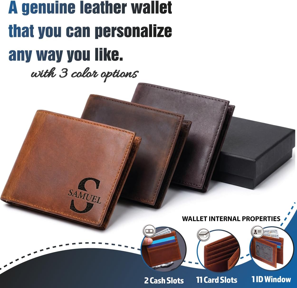 Personalized Leather Wallet for Men – Custom Engraved with Name or Initials, Premium Monogram Wallet for Son, Dad, Grandpa, Boyfriend, Birthday, Father's Day, Anniversary, Christmas - Image 5