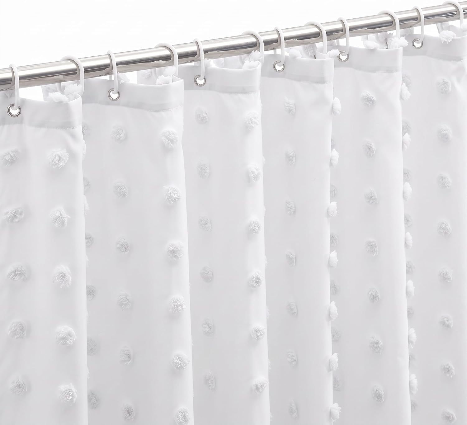 Siiluminisoy Boho Farmhouse White Shower Curtain Woven Fabric Shower Curtain, 72 x 72 Tufted Pleat Floral Puffs Textured Modern Farmhouse Minimalist Shower Curtain Set with Hooks for Bathroom