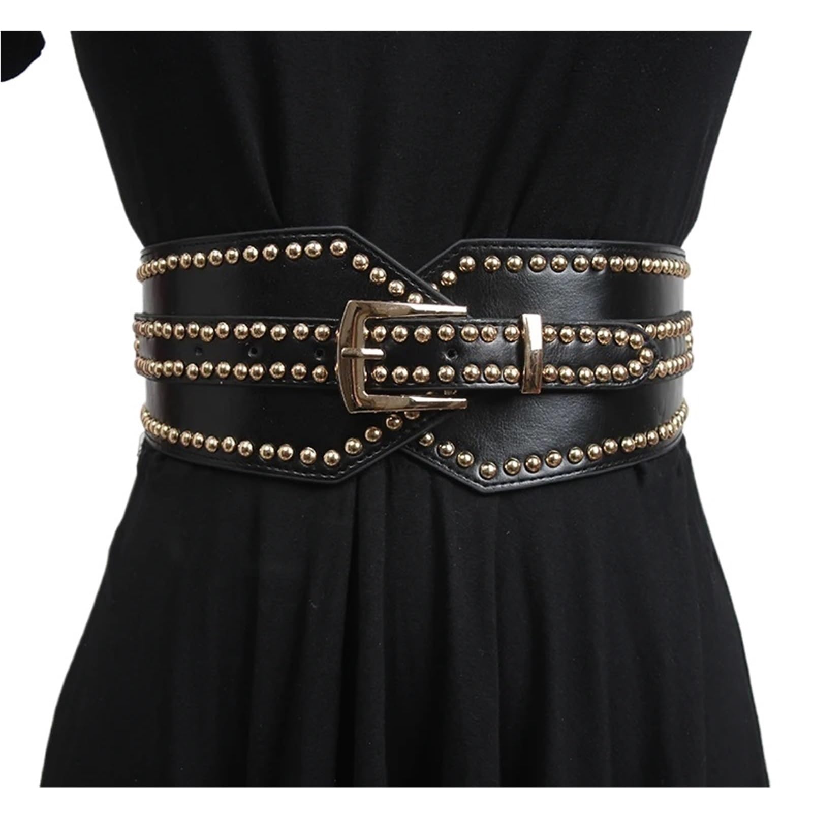 Ceinture Cloutée Ceinture large en cuir PU for femme, élastique, rivetée, for robe, corset, décoration