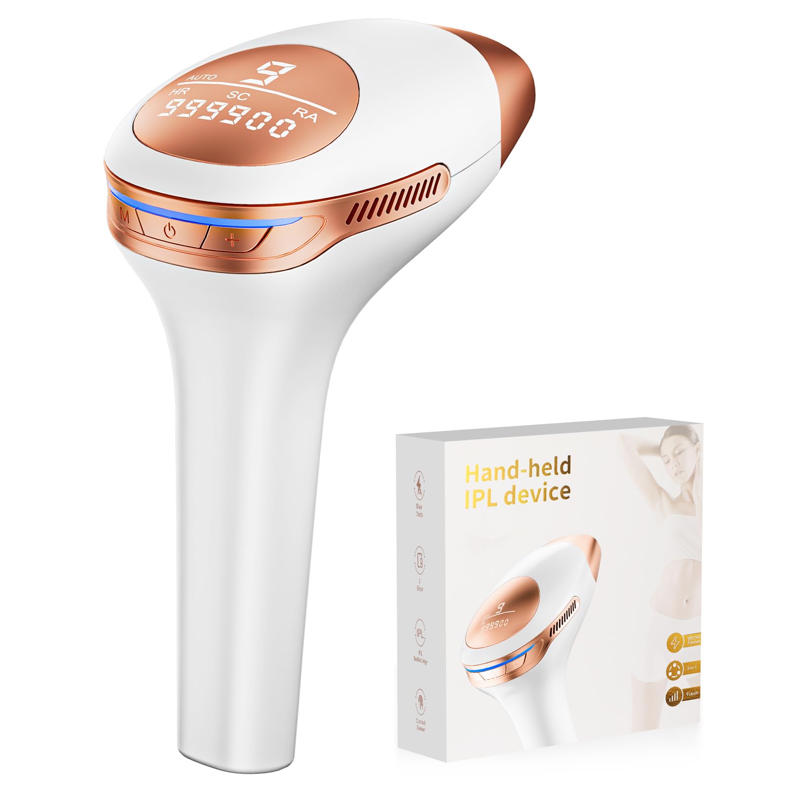 IPL Epilatore Luce Pulsata, 3 in 1 Laser Epilatore a Luce Pulsata Efficiente 600NM-1200NM Laser Depilazione, 9 livelli di Energia, 999,900 Luce Pulsata per Donne, Viso, Ascelle, Corpo