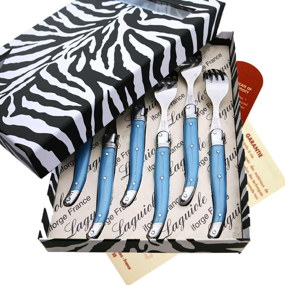Coffret de 6 fourchettes laguiole ABS de couleur bleue