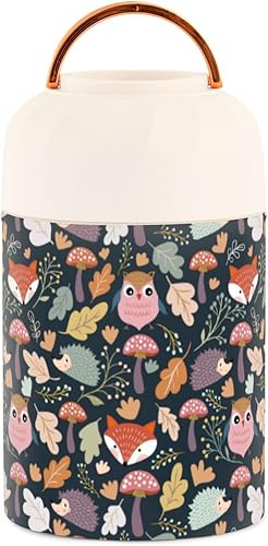 Miniatura 2 de MCHIVER Owl Fox Food Jar with Spoon Stainless Steel Vacuum Insulated Food Container 17 oz Thermos for Hot Food