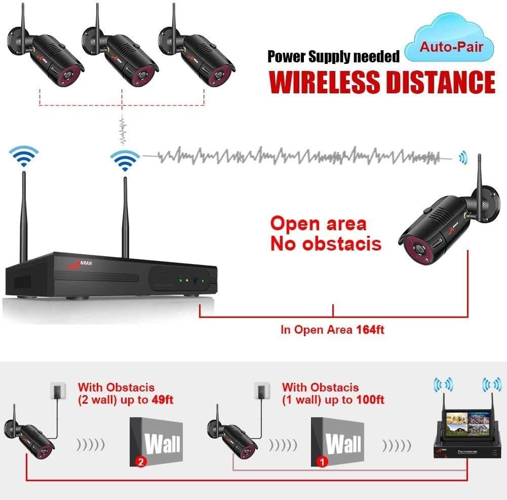 Security Camera System Wireless, Wireless Surveillance Camera System ANRAN 4Channel with 7Inch Monitor NVR with 960p HD Wireless IP Camera Night Vision,Plug and Play,Easy Remote Access, No Hard Drive