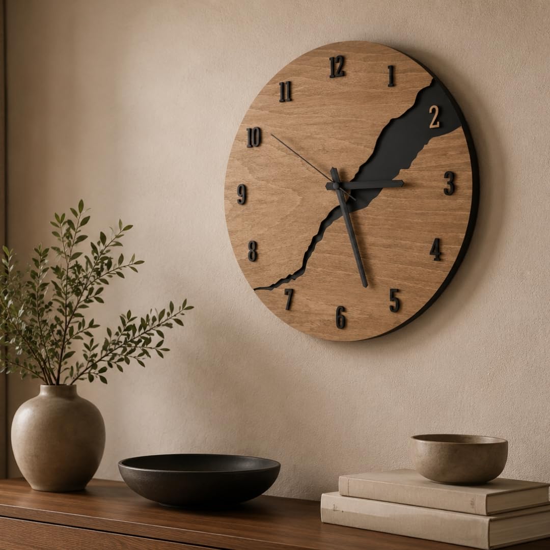 Reloj de Pared de Madera 30 cm – Reloj Silencioso Sin Tic TAC con Números – Reloj Moderno Decorativo para Salón Cocina Dormitorio y Oficina – Diseño Moderno