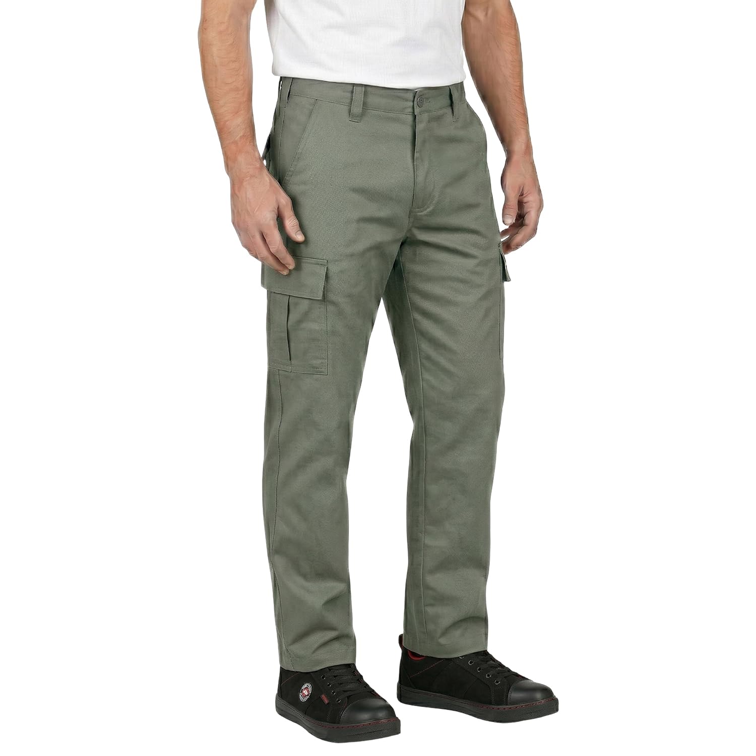 Lee Cooper Men's Cargo Trousers with Multi Pocket Easy Care Safety Workwear Pants Durable Heavy-Duty Work Trouser Regular Fit Button & Zip Closure Pant for Men Casual Wear (Khaki, 32W / 29L)