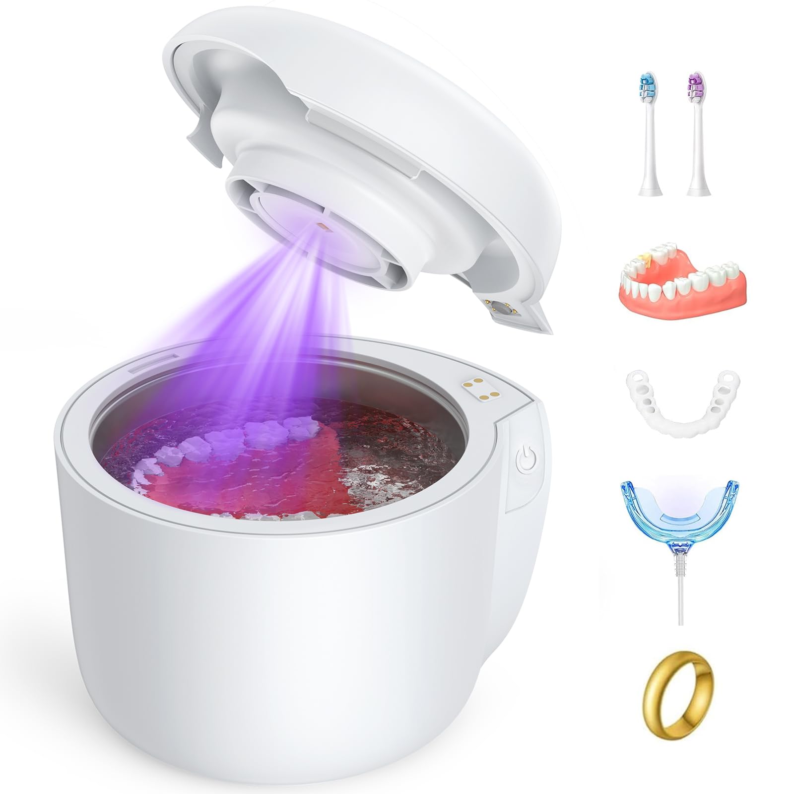 AGPTEK Ultrasonic Retainer Cleaner Machine, 45kHz Dentures Cleaning with Fan, U-V Dental Clean Pod for Retainer, Dentures, Retainer, Mouth Guard, Aligner, Whitening Trays, Jewelry, for Home Travel Use