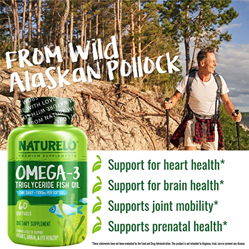 Naturelo Omega-3 Fish Oil Supplement - Epa + Dha - 1100 Mg Triglyceride Omega-3 Per Gel - One A Day - For Heart, Eye, Brain, Joint Health - No Burps - Lemon Flavor - 60 Softgels | 2 Month Supply #TOP5