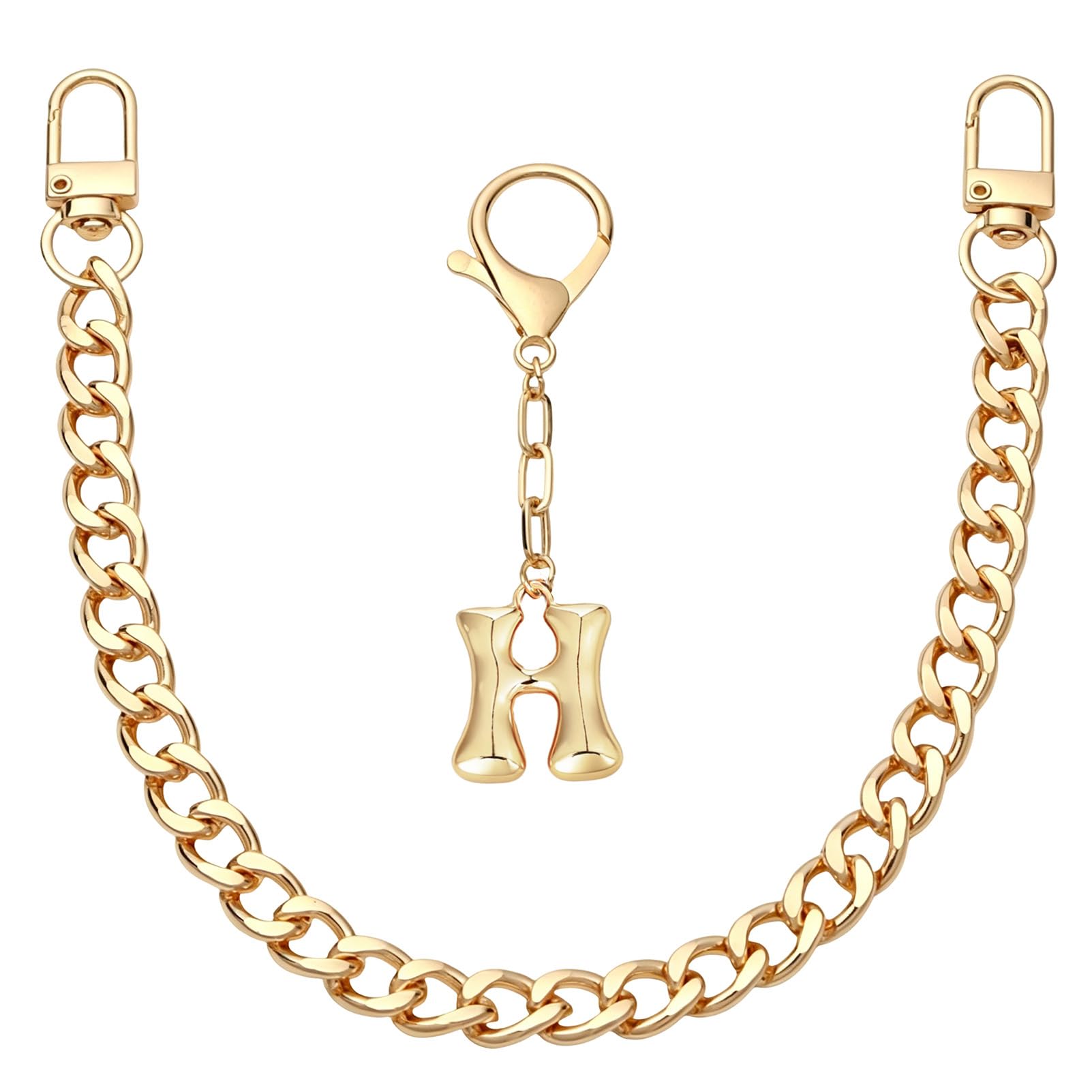 Snylcce Gold Initial Bag Charms Keychain - 2 Pcs Cute Bubble Letter H Keyring Cuban Chain Purse Charm for Handbags Women Birthday Gifts