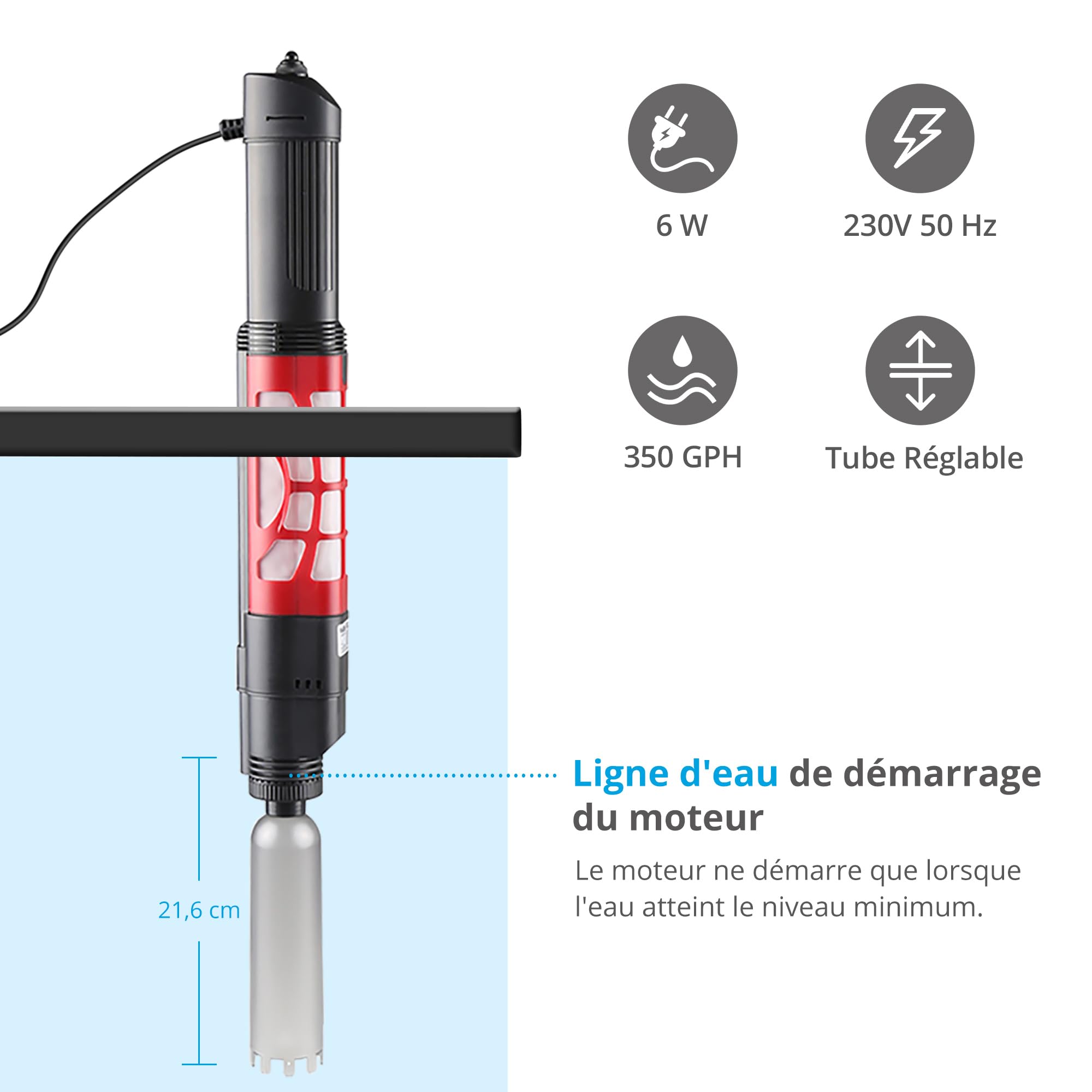 NICREW Aspirateur Automatique pour Aquarium, Nettoyeur de Gravier Électrique Convient pour Aquarium Moyen et Grand