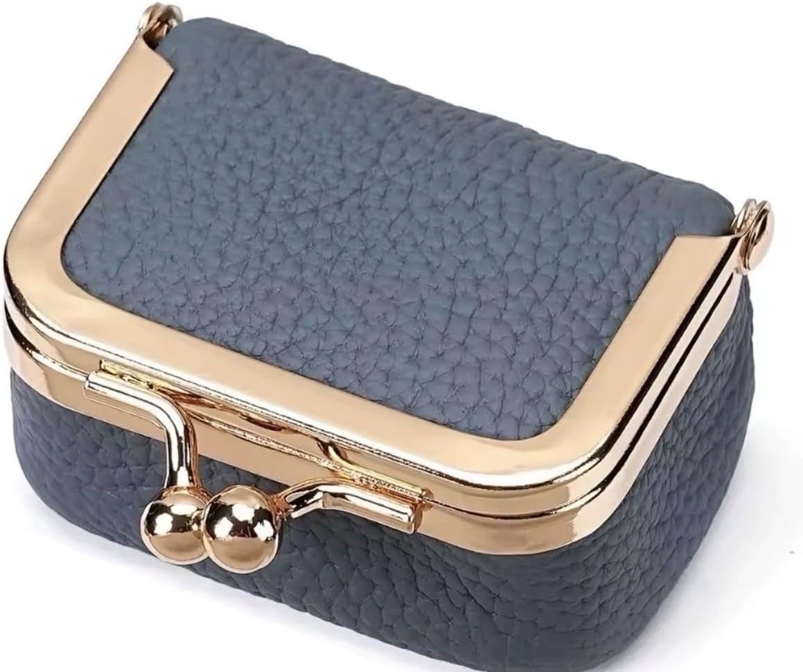 Genuine Leather Mini Jewelry Box with Kiss Lock, Blush Pink Travel Organizer for Women, Compact Ring Box for Earrings, Necklaces, Bracelets - Gift for Girlfriend, Daughter (blue)