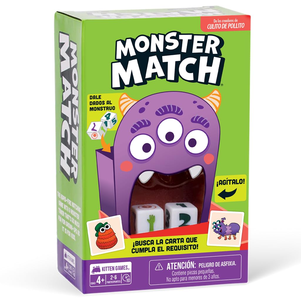 Exploding Kittens Monster Match, Gioco di Carte per bambini a partire da 4 anni, Cerca la Carta che soddisfi il requisito, Da 2 a 6 Giocatori, 10 Minuti per partita, Spagnolo