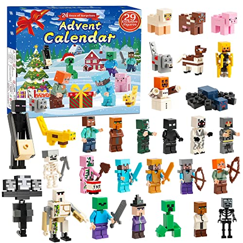 Christmas Advent Calendar 2022 Toys - 24 Days Countdown Calendar Building Kit Including 29 Characters Figures, Surprise Gifts for Kids and Fans