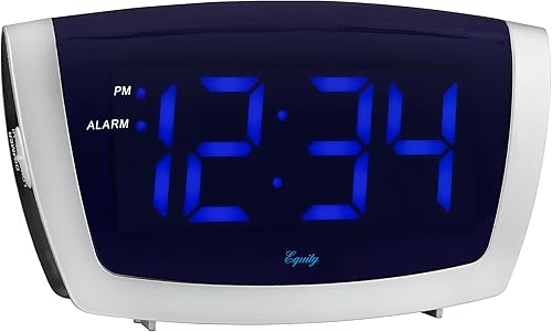 Miniatura 2 de Equity by La Crosse - Reloj despertador LED azul con puerto de carga USB, color plateado