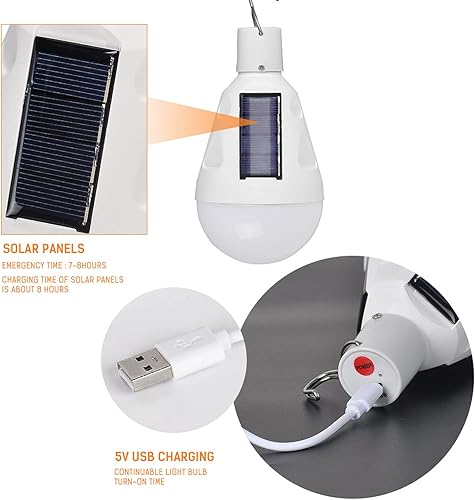 Miniatura 5 de 12W LED Bombillas solares de emergencia para el hogar Fallo de energía recargable Batería de reserva funciona bombilla 6500k senderismo al aire