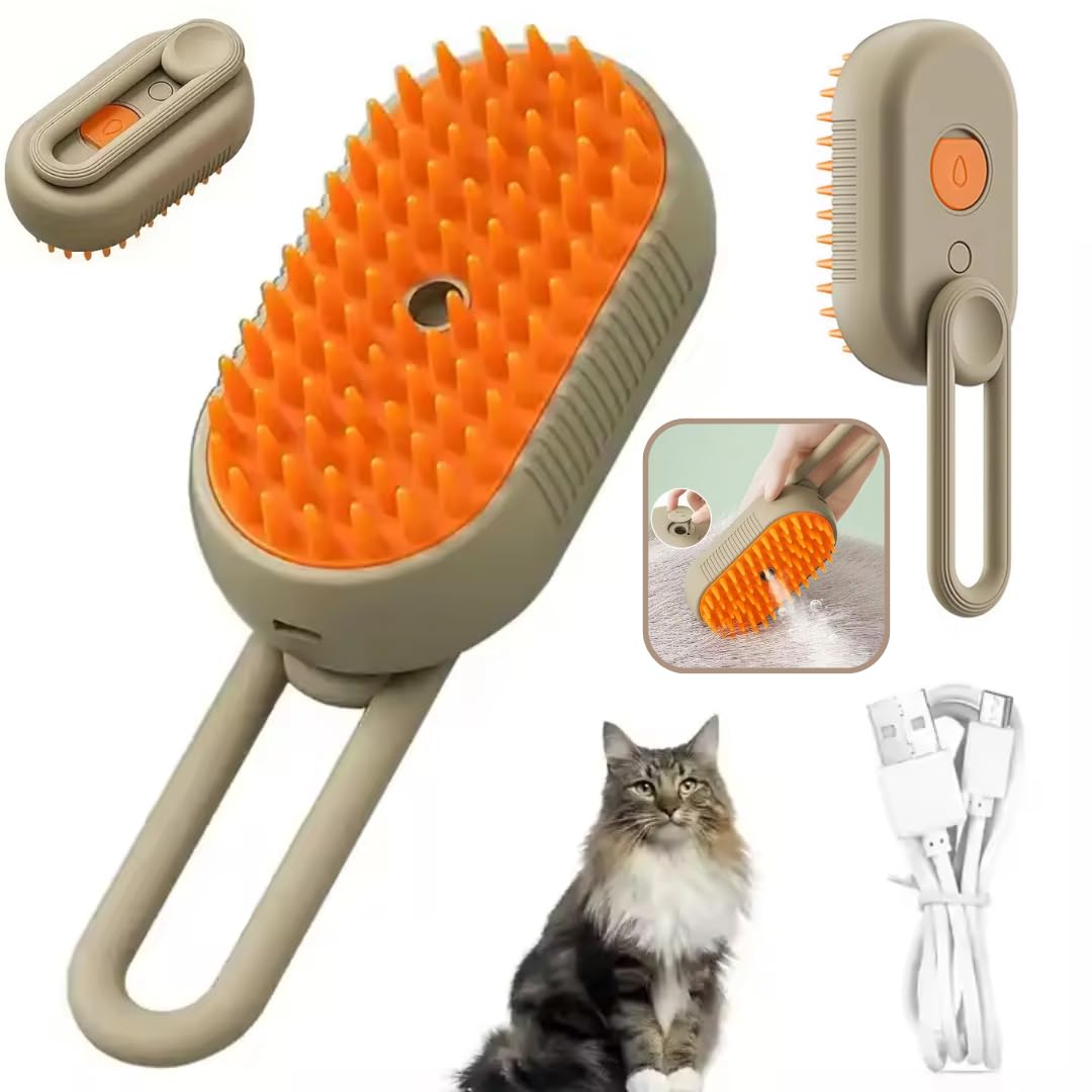 Cepillo De Vapor Para Gatos, Cepillo para Perros, Cepillo De Vapor 3 En 1 Para Gatos, Peine Para Gatos, Cepillo para Gatos, Peine para Perros, Peine Para Quitar El Pelo De Mascotas. (Marron)