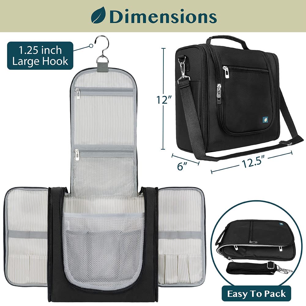 PAVILIA Beauty case da viaggio da appendere per donne e uomini, organizer per articoli da toeletta da bagno, Nero , Extra Large (12x6x12.5), Beauty case