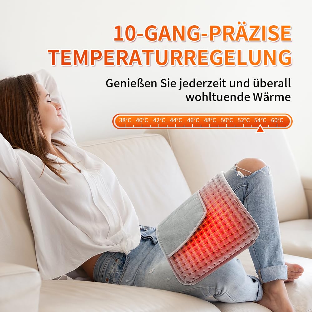 Cojín térmico eléctrico para espalda y vientre, con apagado automático, 10 niveles de temperatura de 38 a 60 °C, 4 temporizadores de 0,5 a 2 horas, supersuave y lavable a máquina