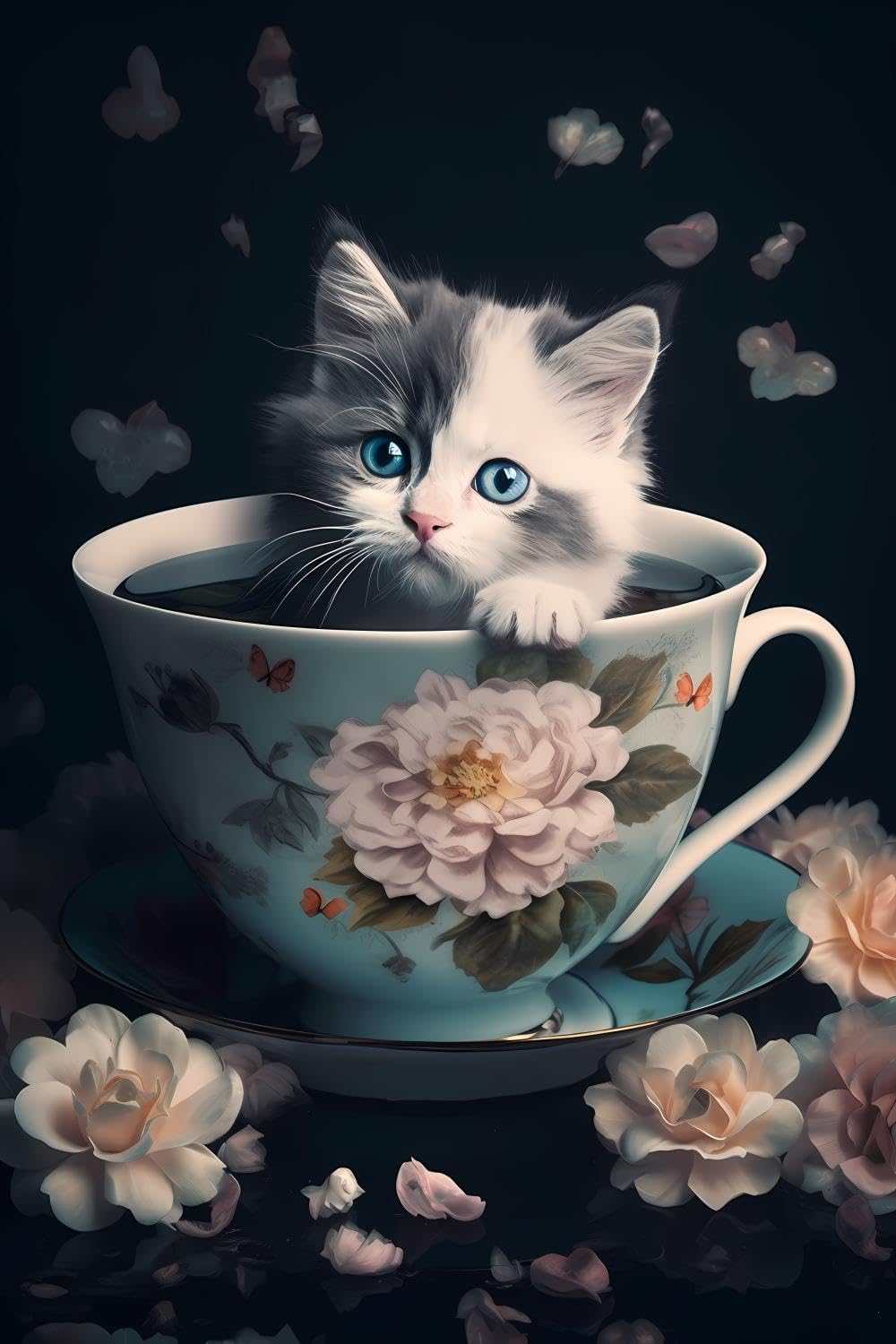 NSUAJOF Cute Kitten Diamond Painting Kits, Ocean Diamond Art Kit for Adults and Kids,5D Diamond Dots Full Drill Round Wall Decor Gift 12x18 inch
