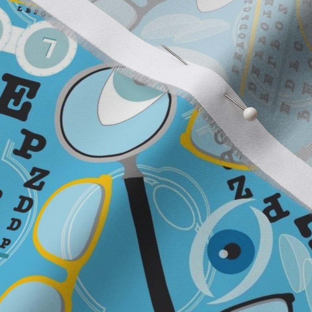Spoonflower Fabric - Blue Yellow Eye Glasses Chart Spectacles Vision Optometrist Printed on Organic Cotton Sateen Fabric by The Yard - Sewing Quilting Apparel Home Decor