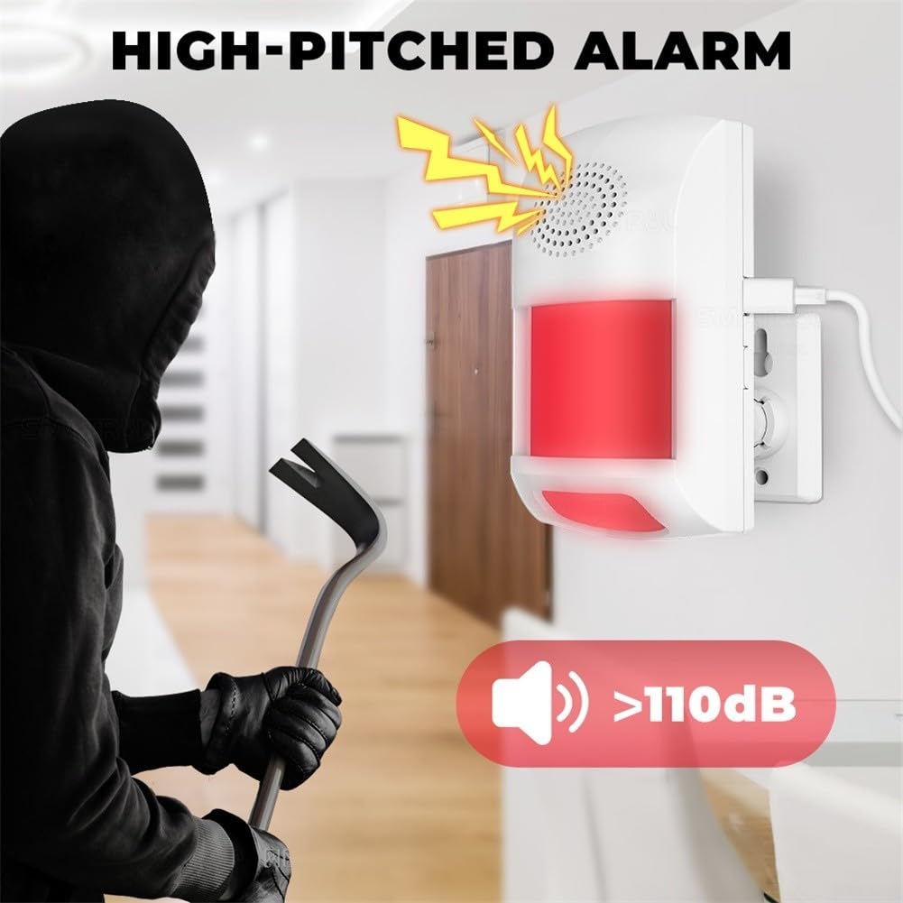 Bewegungsmelder Innen Alarm mit Sirene, für Tuya Ton und Lichtalarm, Drahtloser Infrarot-Detektor PIR Bewegungsalarm, für Zuhause/Garage/Van/Schuppen/Geschäft