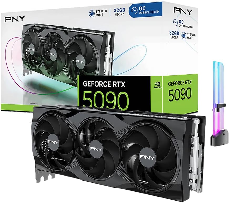 CyberGeek GeForce RTX 5090 Overclocked Triple Fan Graphics Card, 32GB GDDR7, 28 Gbps, 512-bit, 3352 AI Tops, DLSS 4, AI Content Creation, Local LLM Inference, DP 2.1b x3, HDMI 2.1b, with GPU Holder