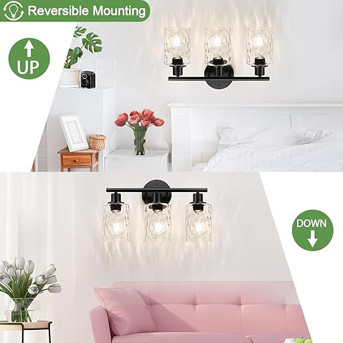 Miniatura 32 de Lámpara de baño de 3 luces doradas, moderna lámpara de tocador de baño con pantalla de vidrio transparente, luces de montaje en pared de baño de oro