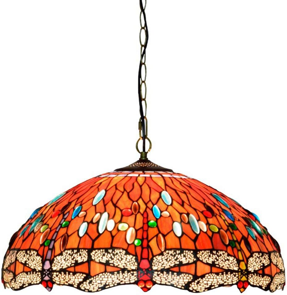 GDLight Tiffany Style Dragonfly Pendant Lights, 20-Inch Pastoral Handmade Stained Glass Pendant Lamp Vintage Adjustable 3-Lights Hanging Lights for Living Room Villa,A