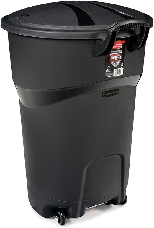Rubbermaid Roughneck Rollout Trash Can, 32 Gallons, Black