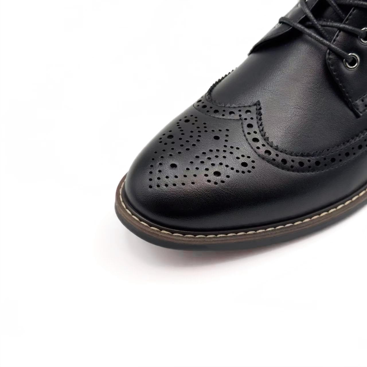 Finishing & Sewing Botas de vestir con punta de ala para hombre, estilo clásico brogue, zapatos de vestir Oxford con cordones