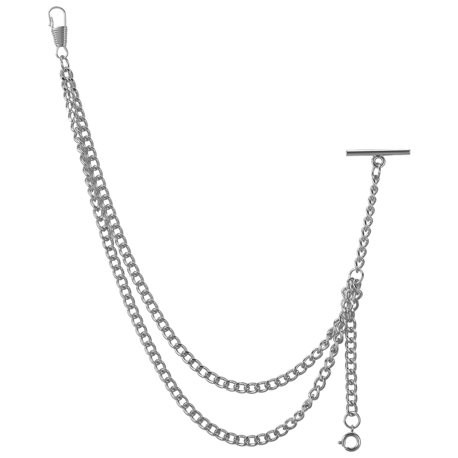 Tiong Chaîne de montre de poche vintage Albert pour homme avec fermoir mousqueton et barre en T