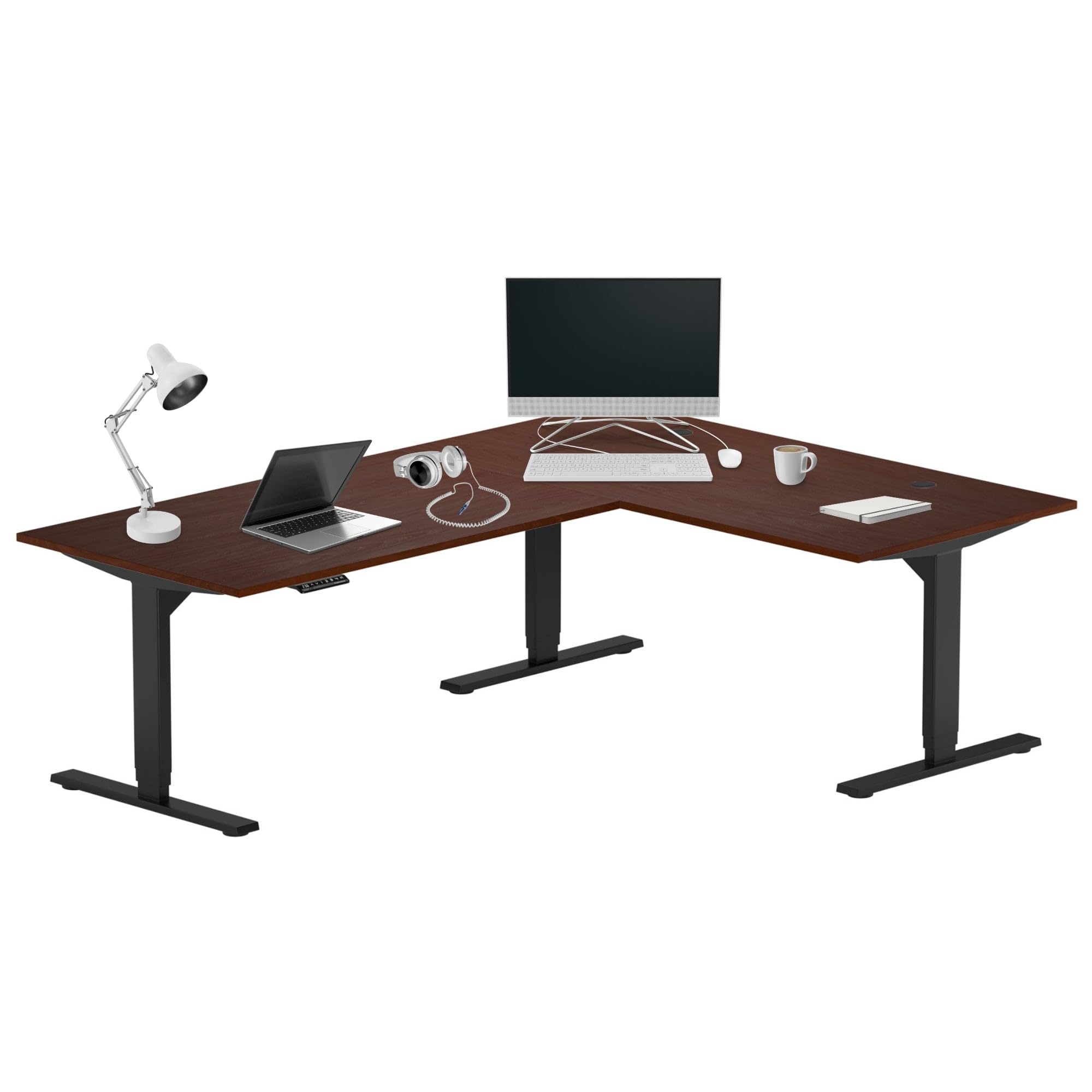 Progressive Desk Electric Stand Up Height Adjustable Standing Desk - L Shaped 78" x 60" Corner Table Computer Rising Workstation - Black Frame, Dark