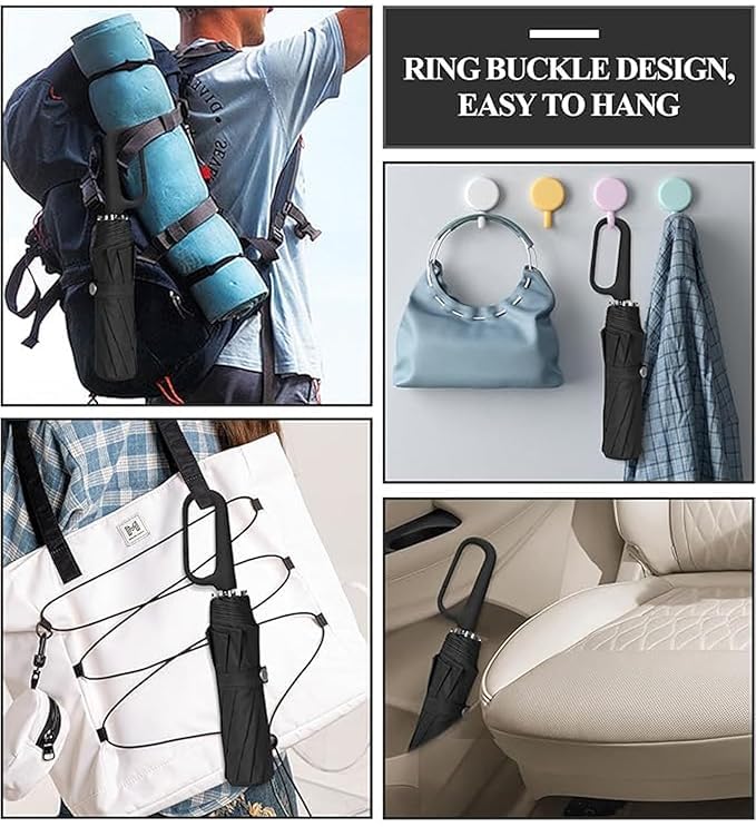 Image of TEKCOOL UV Umbrella with Novelty Carabiner Handle, Travel Umbrellas for Rain and Sun Windproof Compact, Automatic Open Close, 8 Ribs, Portable Umbrella for Men and Women(Black)